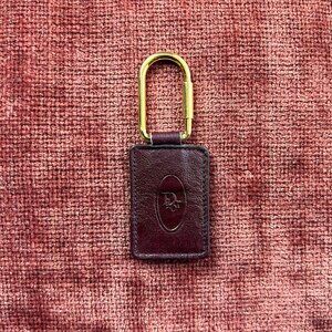 CHRISTIAN DIOR Leather Key Fob Ring Burgundy
